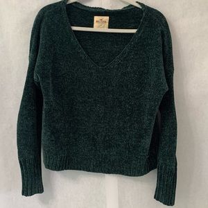 Hollister Chunky Knit Sweater V-Neck Size Small Dark Green